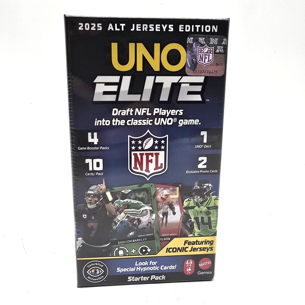UNO NFL 2025 Elite Alt Jerseys Card Game Starter Set Official‎ Mattel Edition
